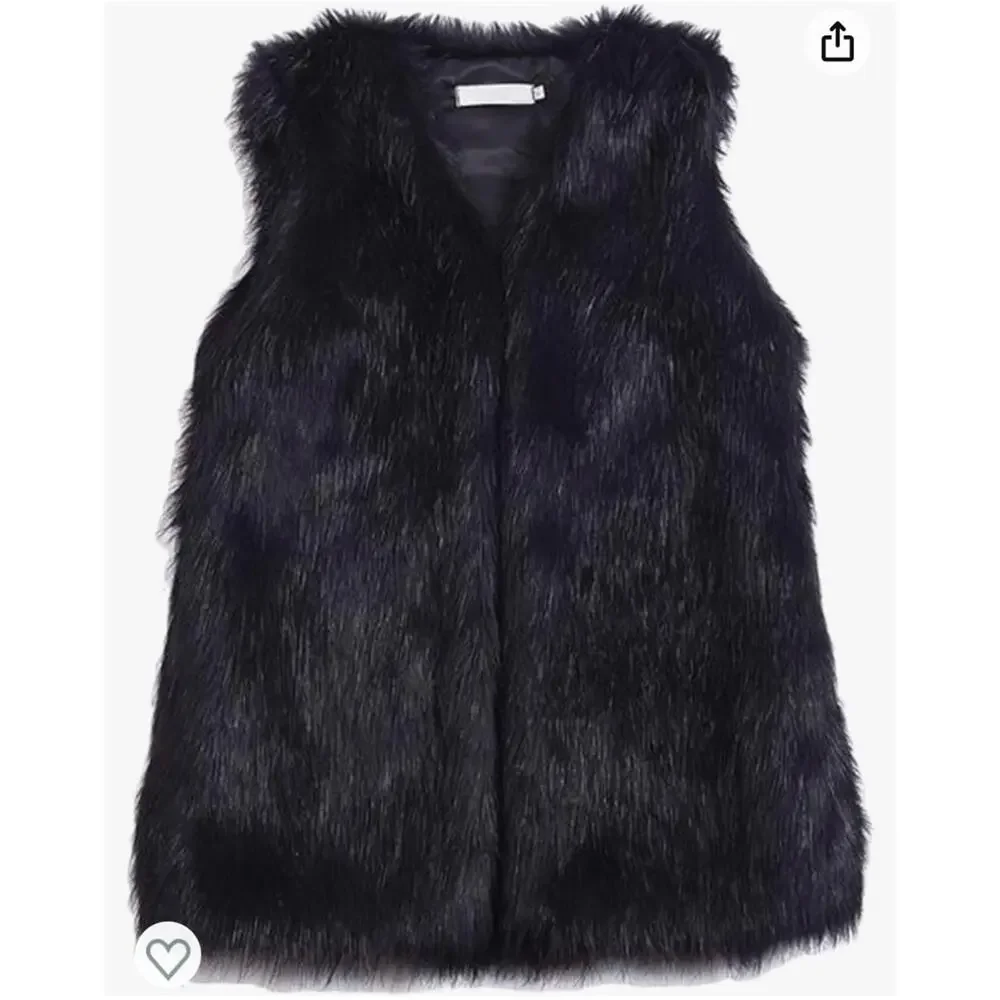 NWT Youhan Women's Faux Fur Vest Coat Sleeveless Jacket size xs
